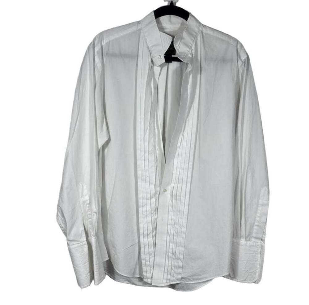 Jos. A. Bank Dress Shirt Size 16.5-34 White Pleated Tuxedo Slim Fit